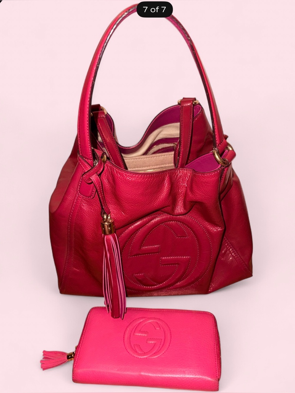 AUTHENTIC GUCCI SOHO PINK LEATHER TOTE BAG & MATCHING WALLET SET